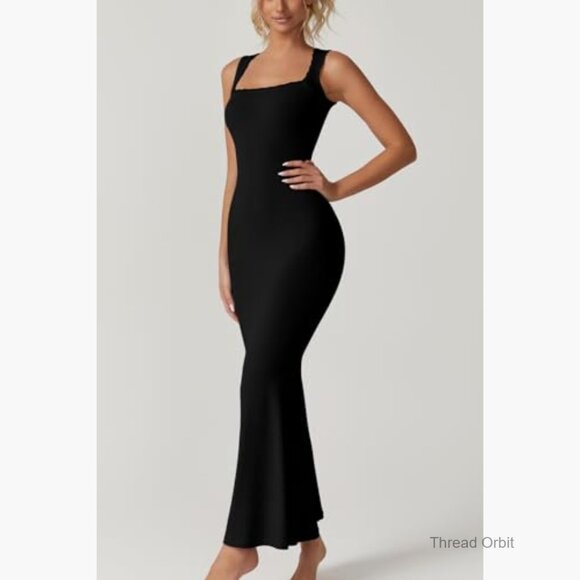 Sleeveless Maxi Dress Square Neck Lace Detail Ribbed Lounge Formal Slim Fit - Picture 3 of 7